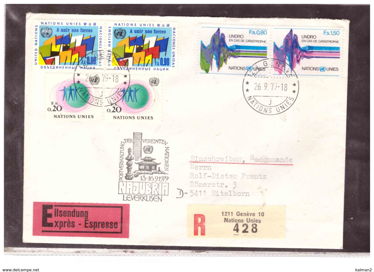 DE2056  -   GENEVE  26.9.1979   /    EXPRES COVER    " NAJUBRIA LEVERKUSEN " - Storia Postale