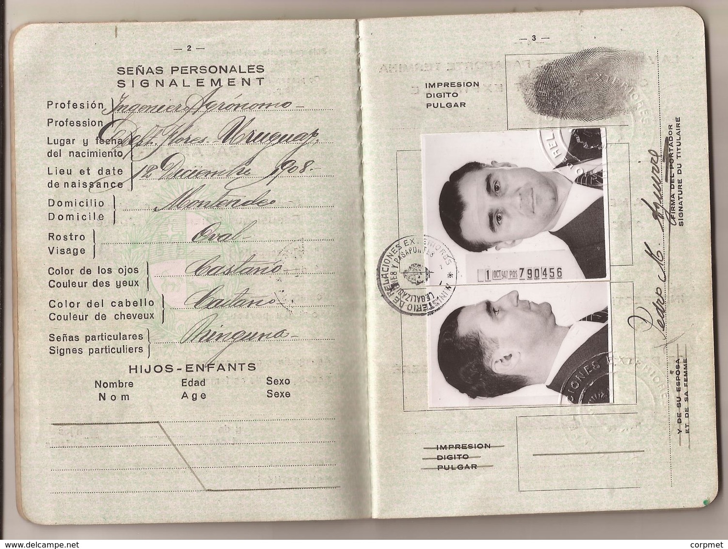 URUGUAY 1947 PASSPORT- PASSEPORT -multiple VISAS And STAMPS - Includes US, BRITISH, FRENCH Zone Of GERMANY Visas+revenue - Historical Documents