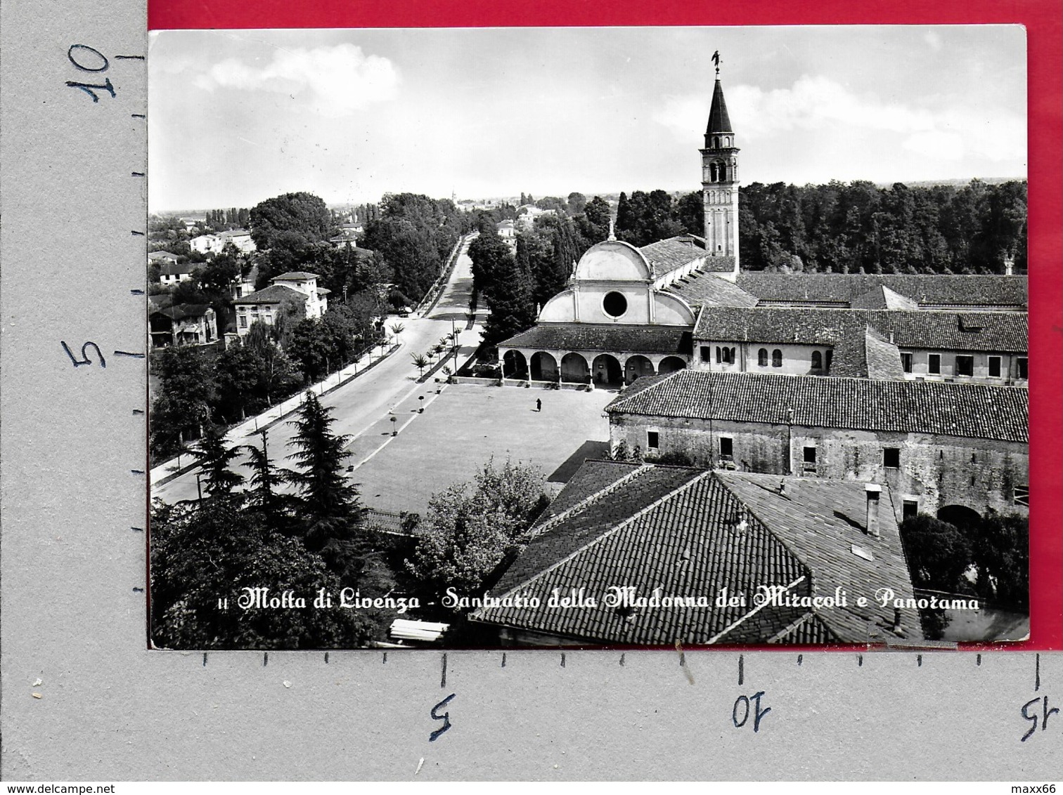 CARTOLINA VG ITALIA - MOTTA DI LIVENZA (TV) - Santuario Della Madonna Dei Miracoli E Panorama - 10 X 15 - ANN. 195? - Treviso