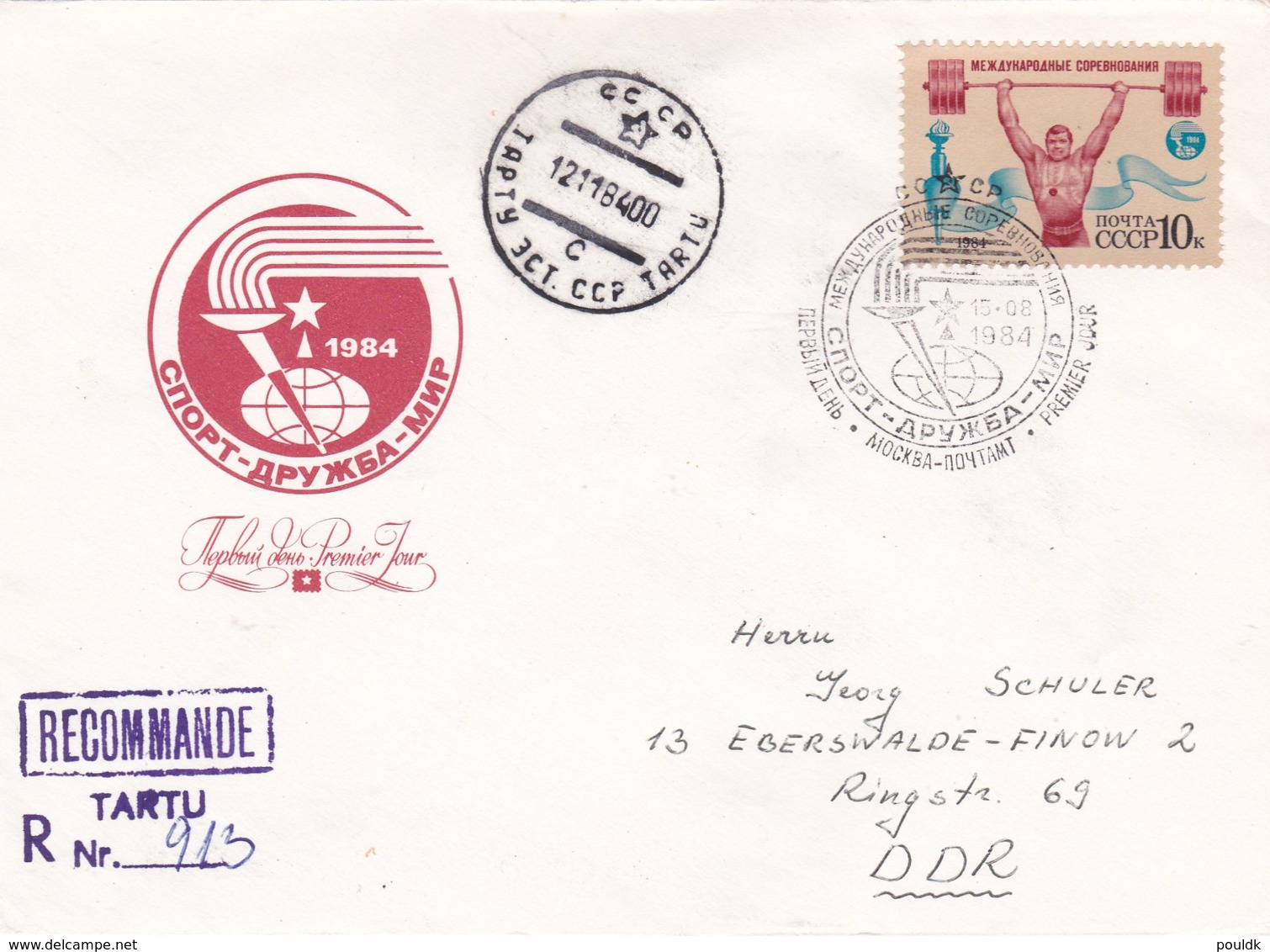 Soviet FDC 1984 Weightlifting  - Later Reposted Registered Tartu, Now Estonia (G88-54) - Haltérophilie