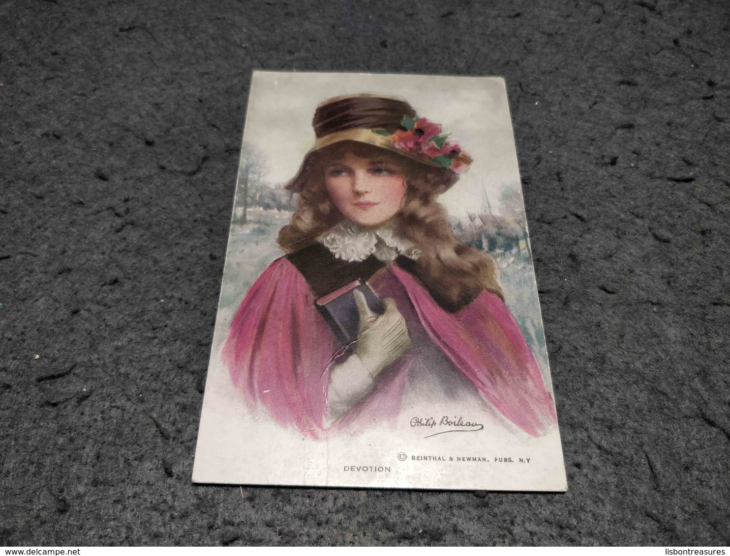 ANTIQUE POSTCARD GIRL WITH PURPLE CLOTHES " DEVOTION" SIGNED BY PHILIP BOILEAU CIRCULATED NO STAMP 1925 - Boileau, Philip