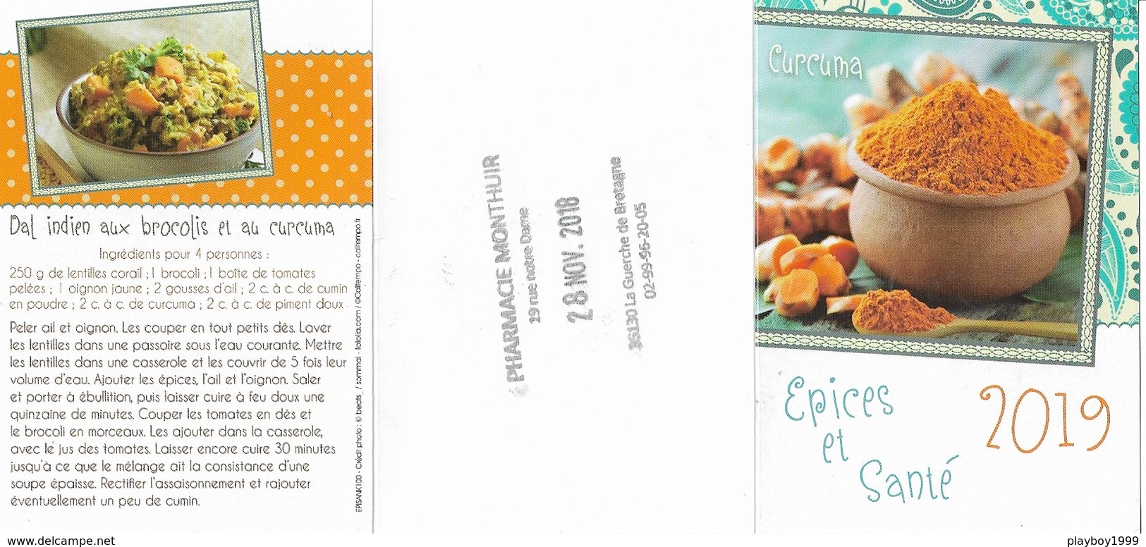 Vieux Papiers - Calendriers De Poche - Petit Format 2019 - Pharmacie - Voir Recto, Verso - Recettes De Cuisine - - Petit Format : 2001-...