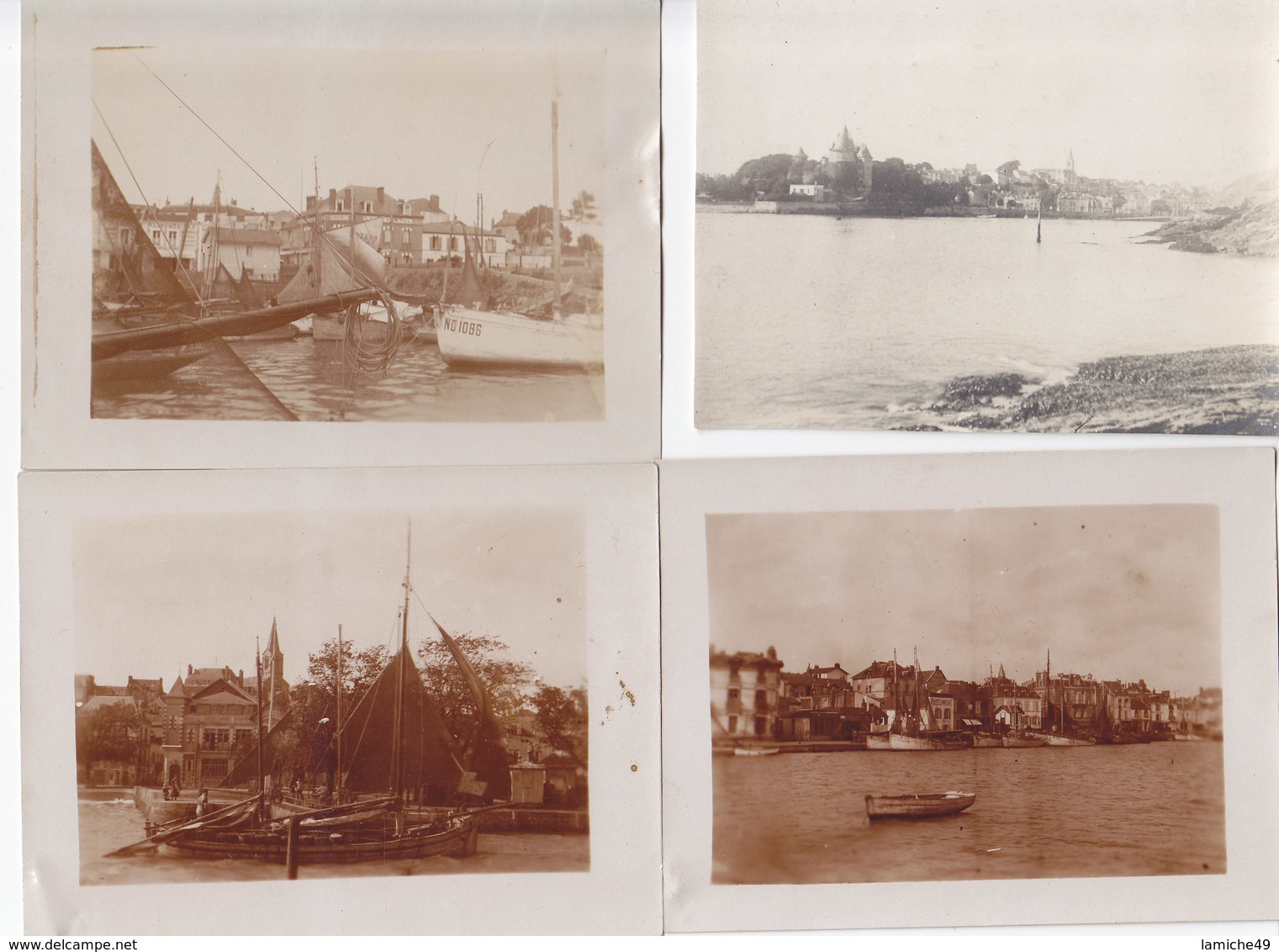 5 PHOTOS PORNIC 1915 ? VUE DU CHATEAU  L' ENTREE DU PORT QUAI BATEAU De PECHE VOILIER FEMMES VOIR SCANS - Places