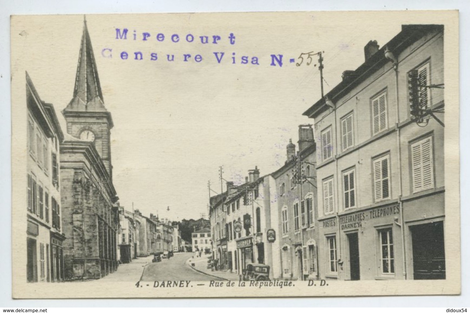 Darney - Rue De La République "Mirecourt Censure Visa N°55" - Darney