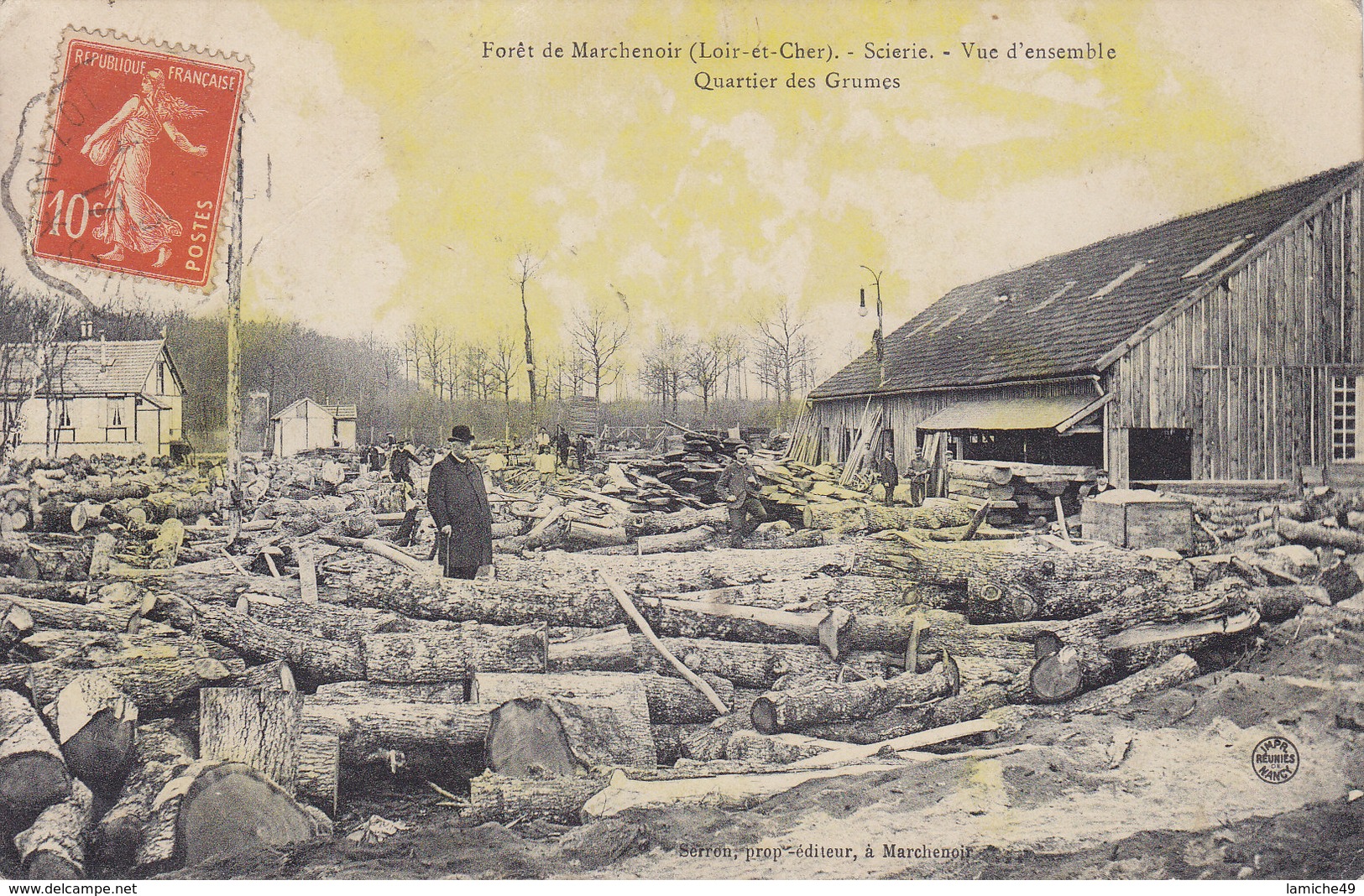 Marchenoir Scierie  Vue D'ensemble Quartier Des Grumes (ouvriers ,forêt De Marchenoir ) Circulée Timbrée 1917 - Marchenoir