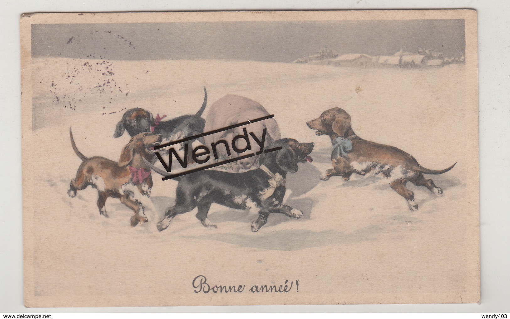 Teckel/Dachshund/basset (2 Kaarten Illustratie Niet Gehandtekend - 1 Van Vienne Serie 800) - Perros