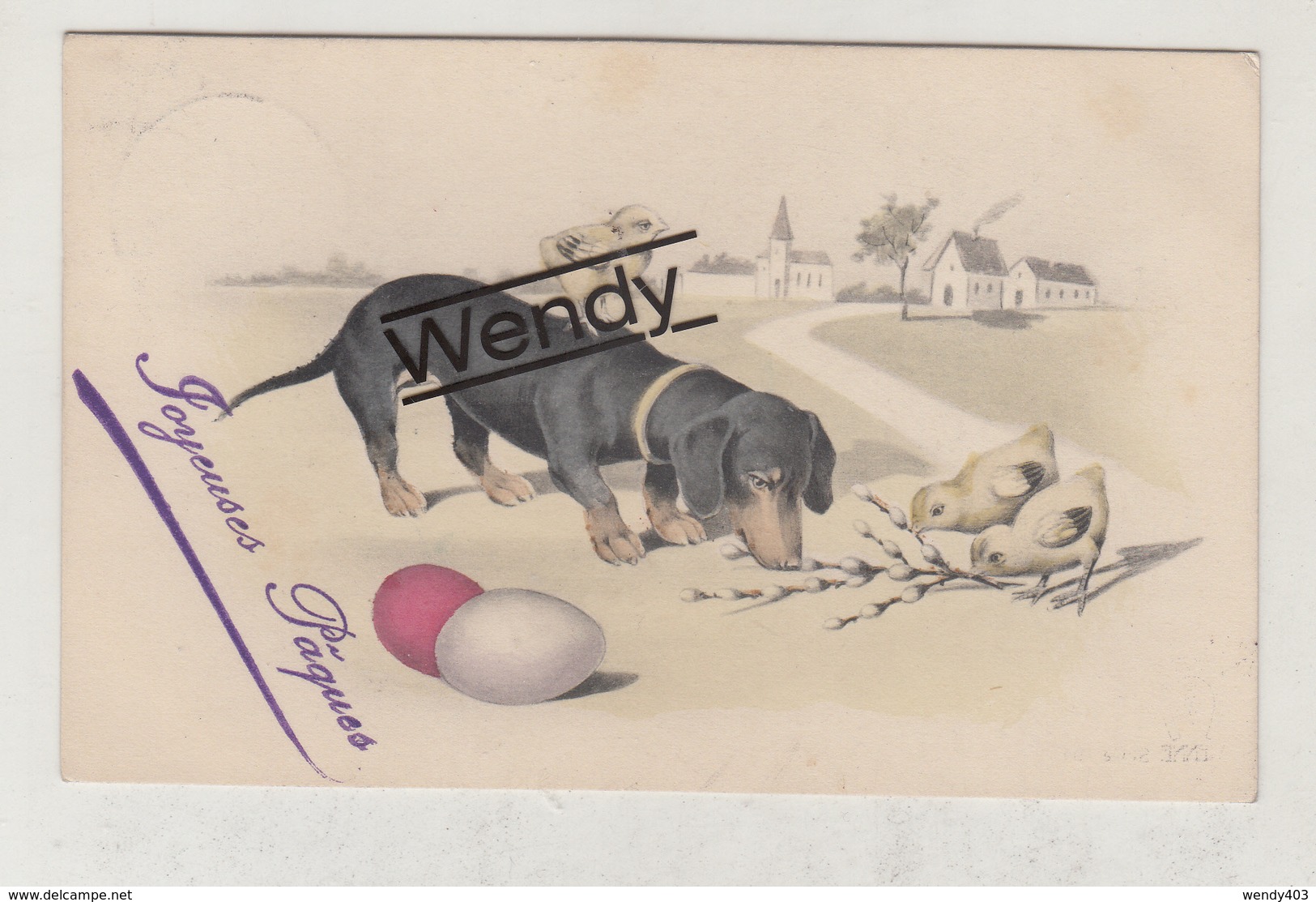 Teckel/Dachshund/basset (2 Kaarten Illustratie Niet Gehandtekend - 1 Van Vienne Serie 800) - Honden