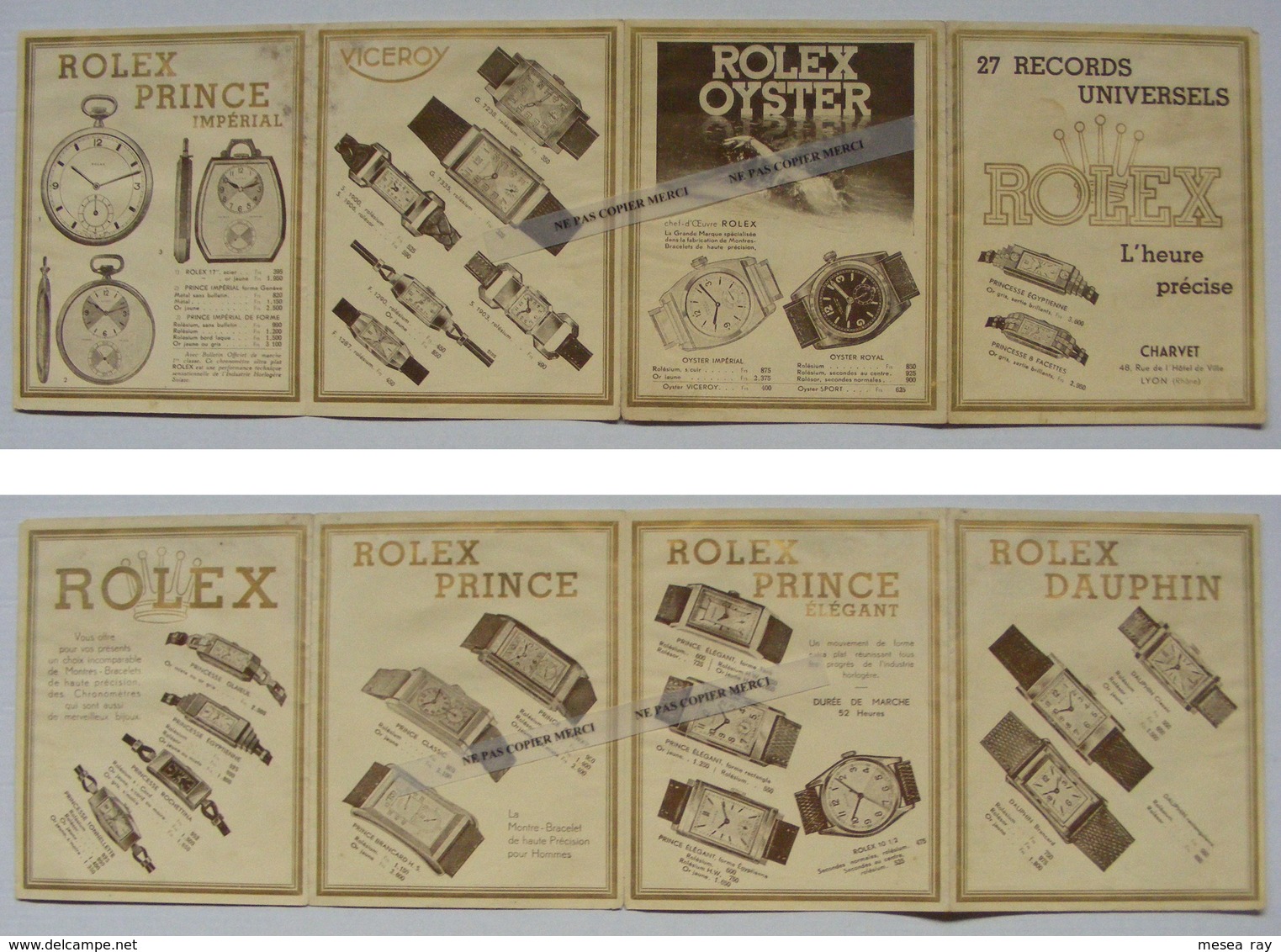 Ancien Catalogue Dépliant Montre Rolex Oyster Viceroy Prince Dauphin Horlogerie Charvet Lyon - Montres Haut De Gamme