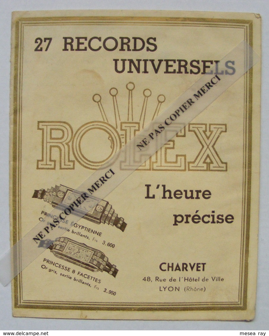 Ancien Catalogue Dépliant Montre Rolex Oyster Viceroy Prince Dauphin Horlogerie Charvet Lyon - Montres Haut De Gamme