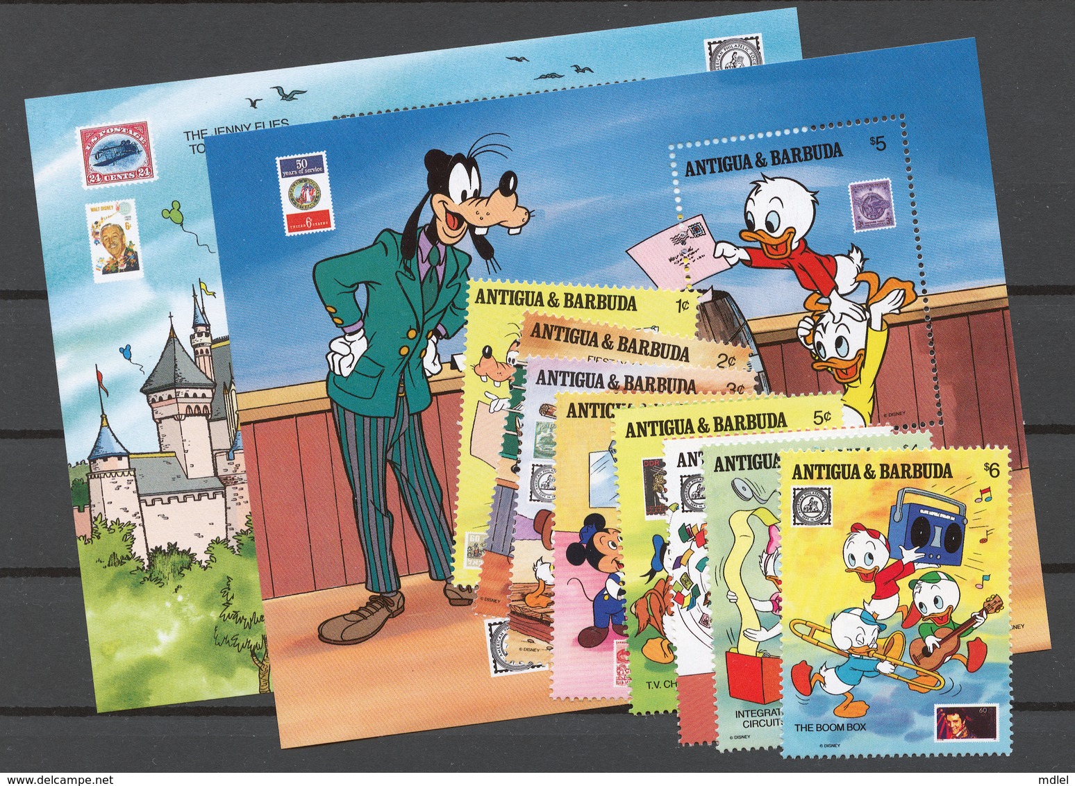 Antigua And Barbuda 1989 Mi# 1273-80+ Bl.165-66** WALT DISNEY CHARACTERS PROMOTING PHILATELY - Antigua Et Barbuda (1981-...)