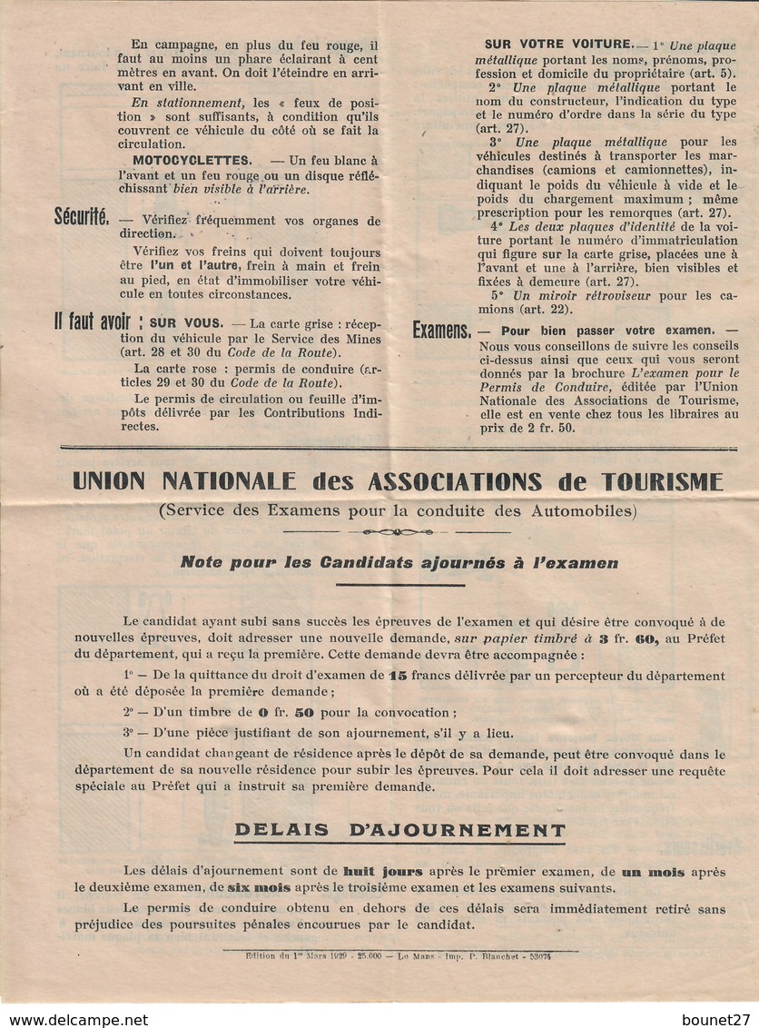 AUTOMOBILE CLUB DE L'OUEST 1929 LE MANS CODE LA ROUTE RÉGLEMENTATION Tamponné - Auto