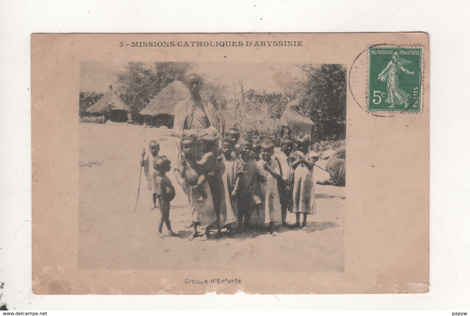 Missions Catholiques D Abyssinie Groupe D Enfants Cachet Bm Au Dos - Altri & Non Classificati