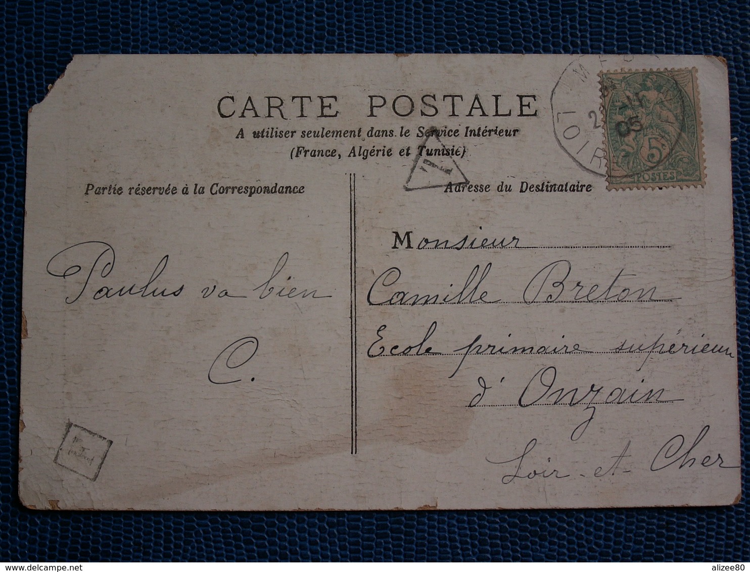 CPA   1905 BLIDAH Affranchie à 5 C.. +  Lettre T Et Facteur Boîtier/ Absence De Timbre Taxe - Autres - Afrique