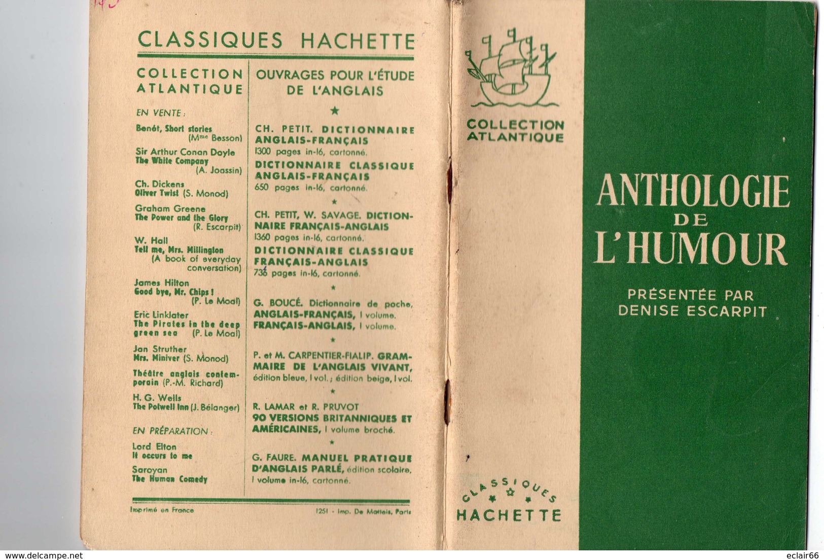 Hachette Livre Illustré Anglais,franç Anthologie De L'Humour The Anthology Of Humor Denis Escarpit Professeur à Bordeaux - Other & Unclassified