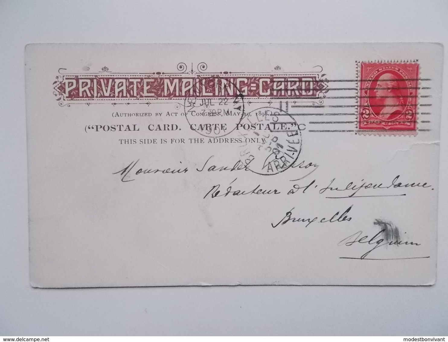 CPA Original 1901: Pivate Mailing Card Van Wall Street N.Y.  -aan Sander PIERRON, Auteur, Journalist, Kuntcriticus, - Ecrivains