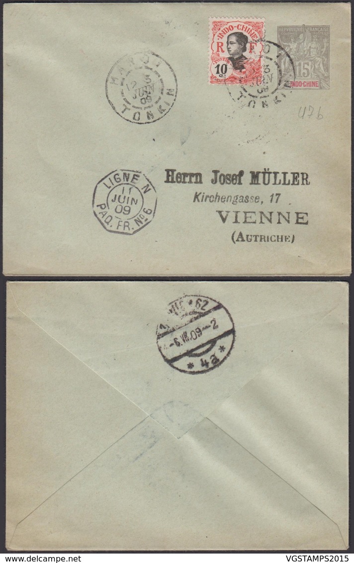 Colonies Françaises - Indochine E.P. Lettre N°7 + Yvert N°45 De Hanoï 03 Juin 1909 Vers Autriche (6G18538) DC0826 - Lettres & Documents