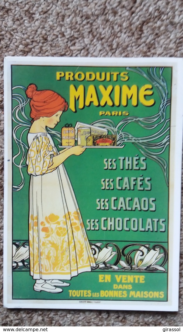 CPM PUBLICITE BOISSONPRODUITS MAXIME THES CAFES CACAOS CHOCOLATS FILLETTE ART NOUVEAU  CARTEXPO PARIS 10548 - Publicidad