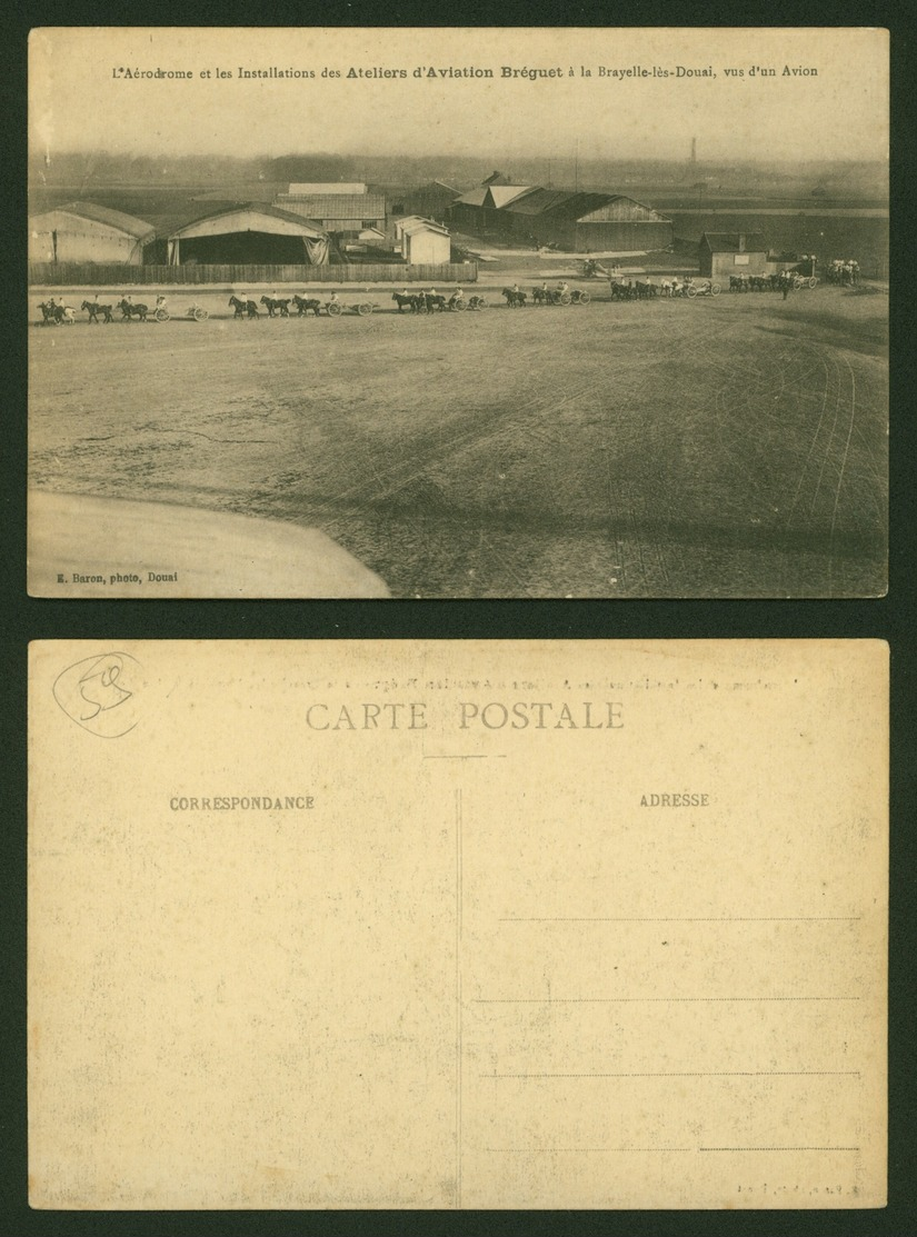 CARTE POSTALE FRANCE-BRAYELLE LES DOUAI (59552)-L'AERODROME ET LES INSTALLATIONS DES ATELIERS D'AVIATION BREGUET- LL1204 - Other & Unclassified