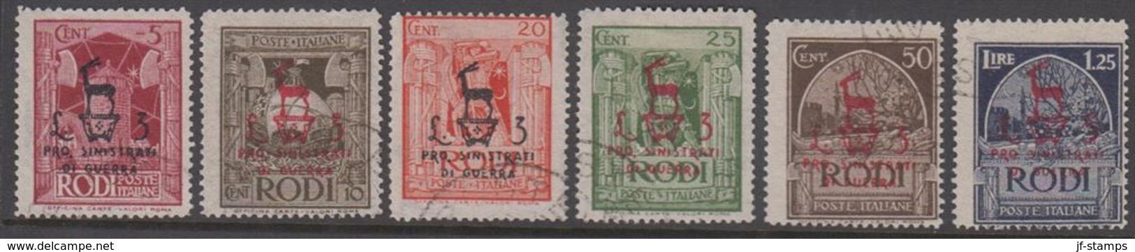 1944. RODI. PRO SINISTRATI/DI GUERRA. Complete Set With 6 Stamps.  (Michel 215-220) - JF141031 - Ägäis (Rodi)