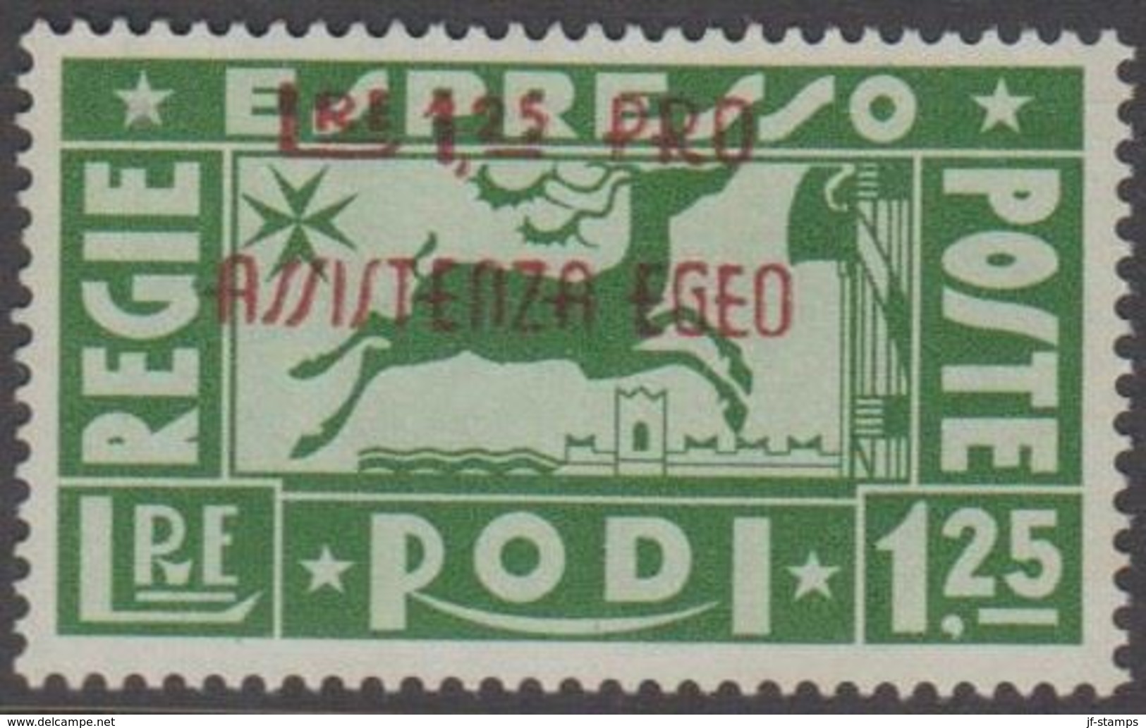 1943. RODI. Lire 1,25 PRO ASSISTENZA EGEO.  (Michel 211) - JF141032 - Ägäis (Rodi)