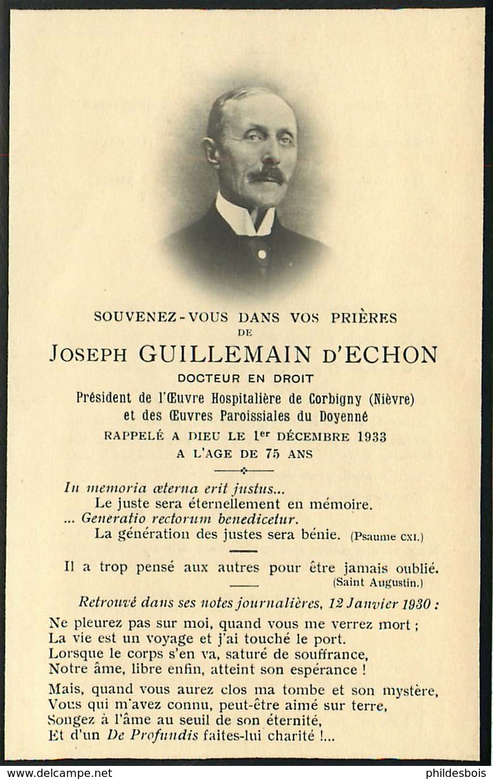 FAIRE PART ACTE DE DECES   Joseph GUILLEMAIN D'echon (docteur En Droit ) - Décès