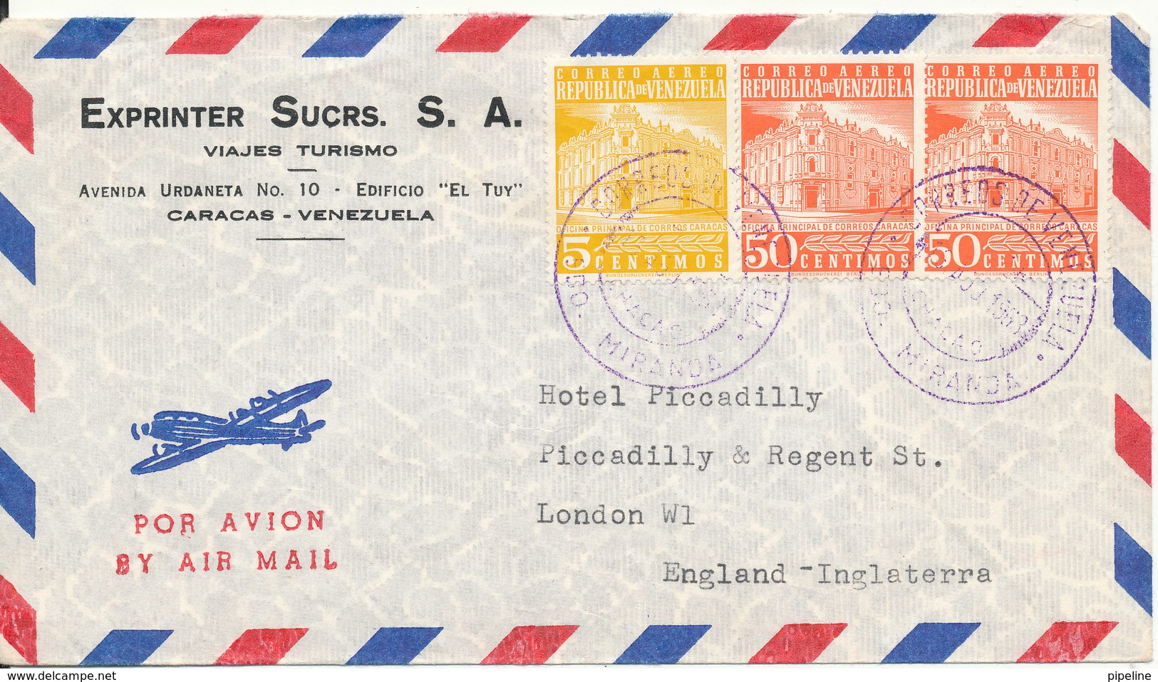Venezuela Air Mail Cover Sent To England 16-8-1963 - Venezuela