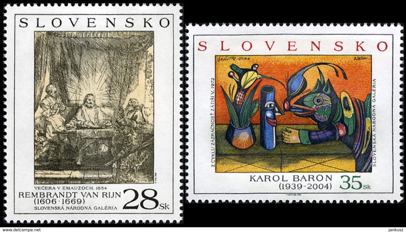 Slovakia 2005 Mi 523-524 Art - Rembrandt Van Rijn: Supper At Emmaus, Karol Baron: Magic Of Still Life Paintings V – 1972 - Nuevos