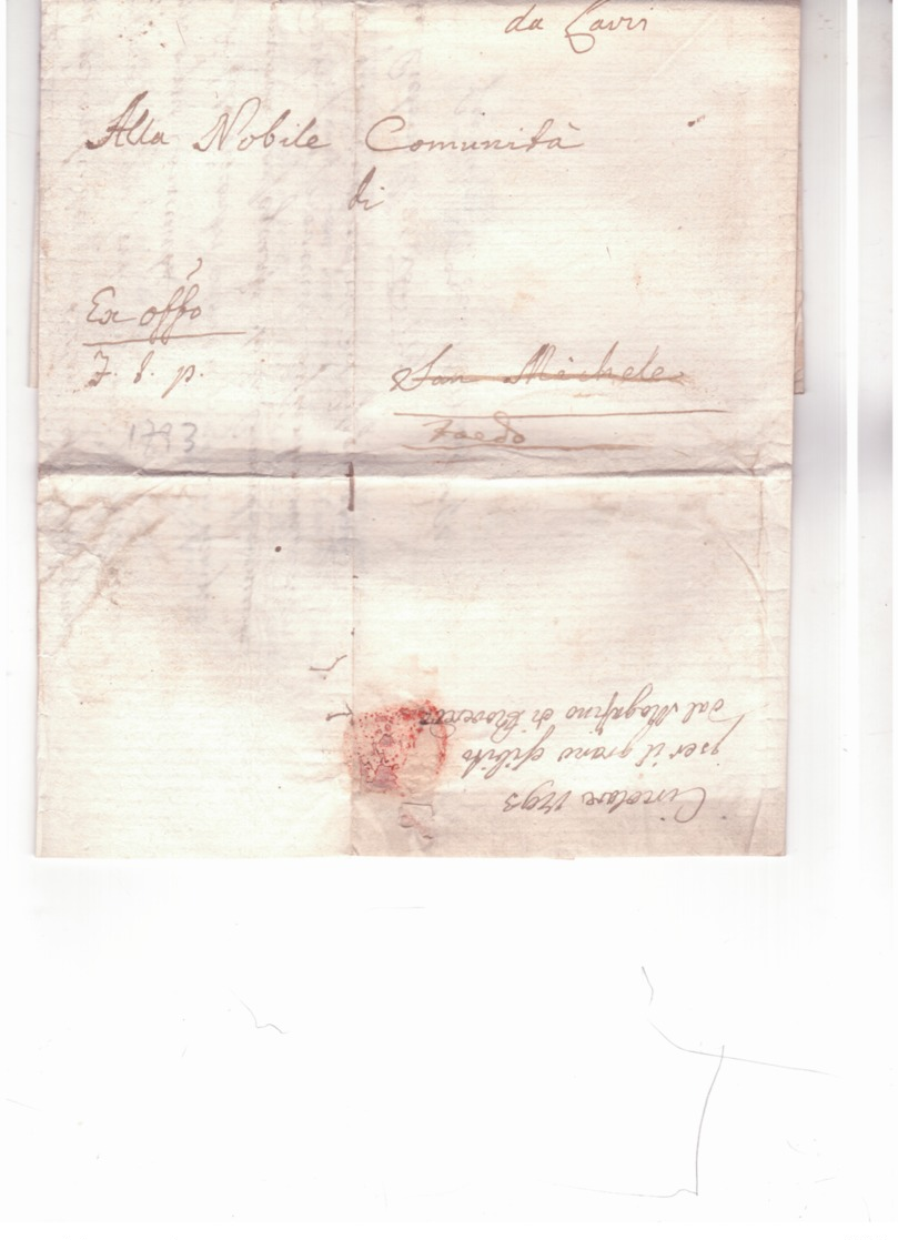 Lettera Da Lavis A Faedo 1793  H675 - ...-1850 Prefilatelia