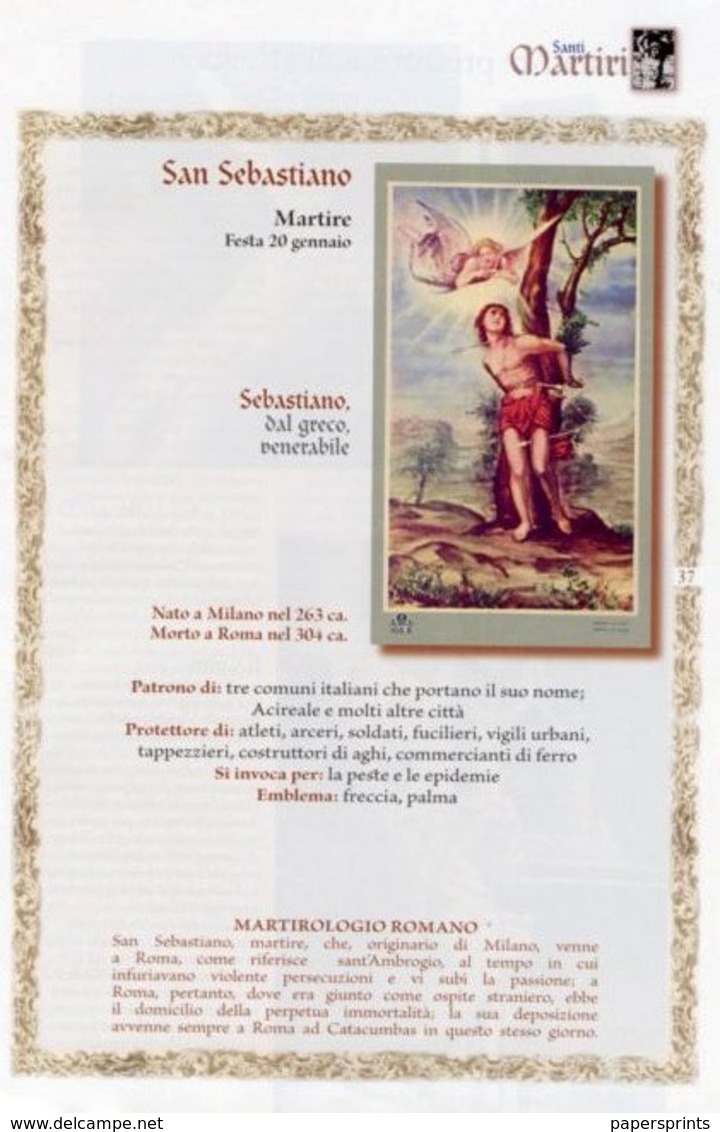 Storia E Biografia Di SAN SEBASTIANO Protettore Degli Arceri (Art. Di 4 Pagine, Testi, Foto E Disegni) PERFETTO - Religion & Esotérisme