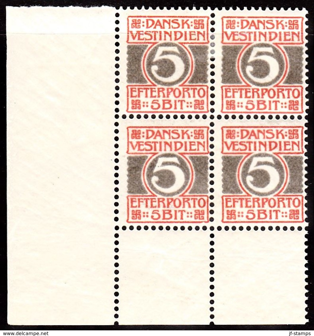 1905. Numeral Type.  5 Bit Red/grey. Lower Margin Bloc Of 4. 2 Stamps Hinged. (Michel P5A) - JF103754 - Danemark (Antilles)