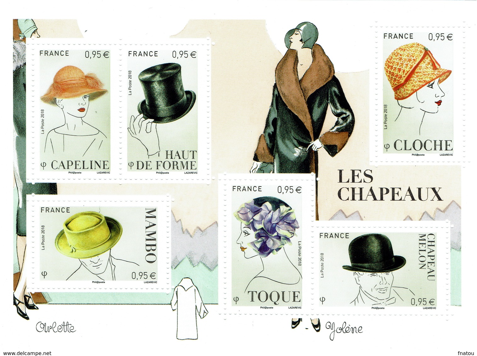 France, Hats, Souvenir Sheet Of 6, 2018, MNH VF - Unused Stamps