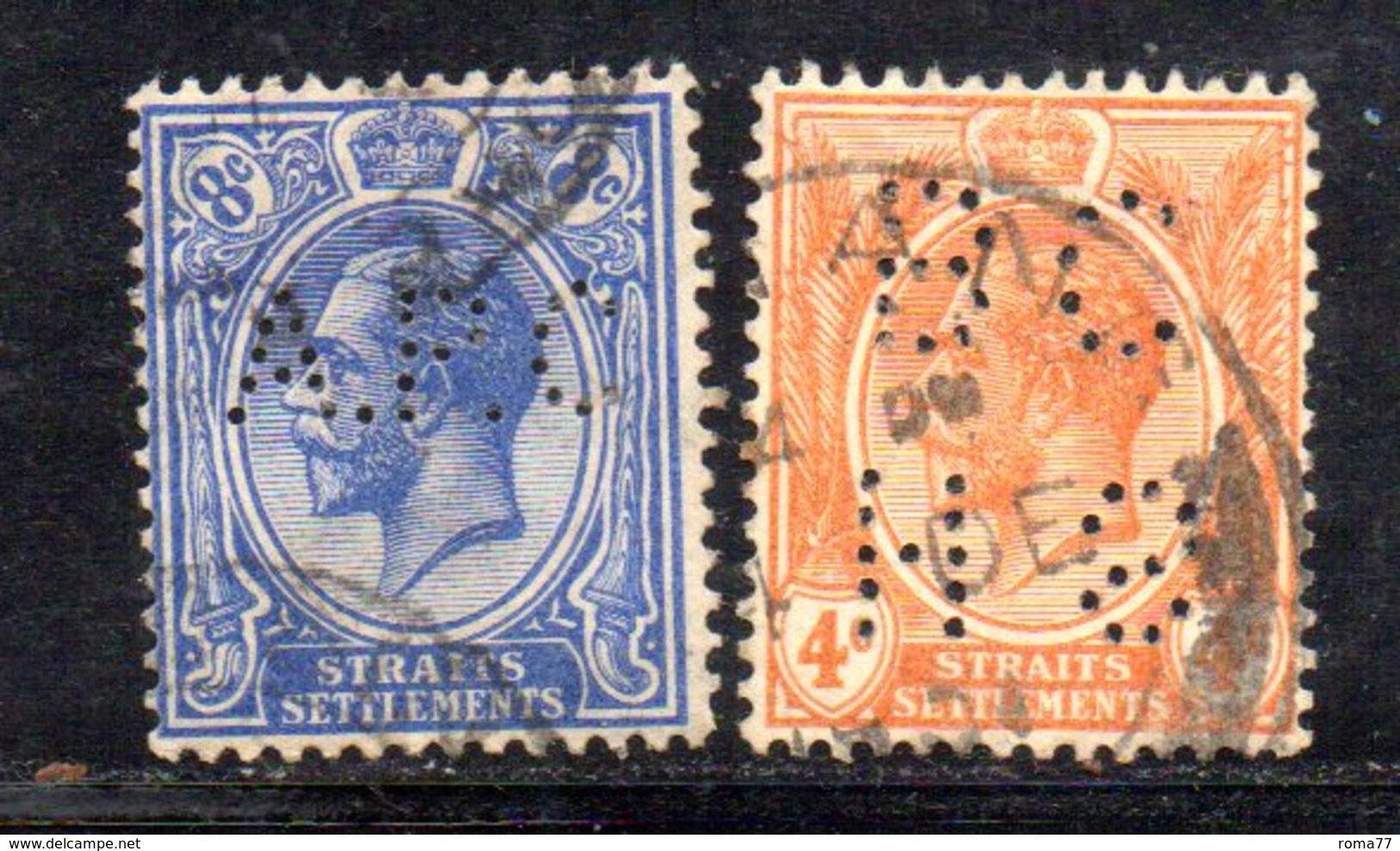 W483 - STRAITS SETTLEMENTS ,2 Valori Usati Perfins - Straits Settlements