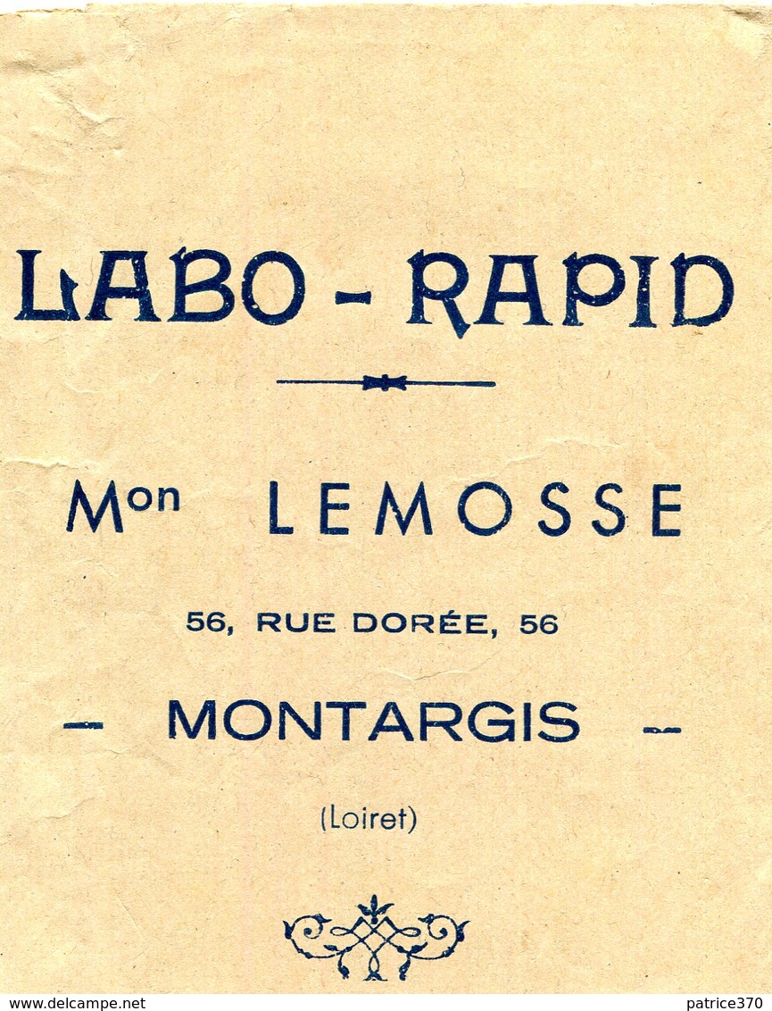 Pochette Photo Avec Deux Négatifs De Labo Rapid Maison Lemosse 56 Rue Dorée à Montargis Années 1940 - Sonstige & Ohne Zuordnung