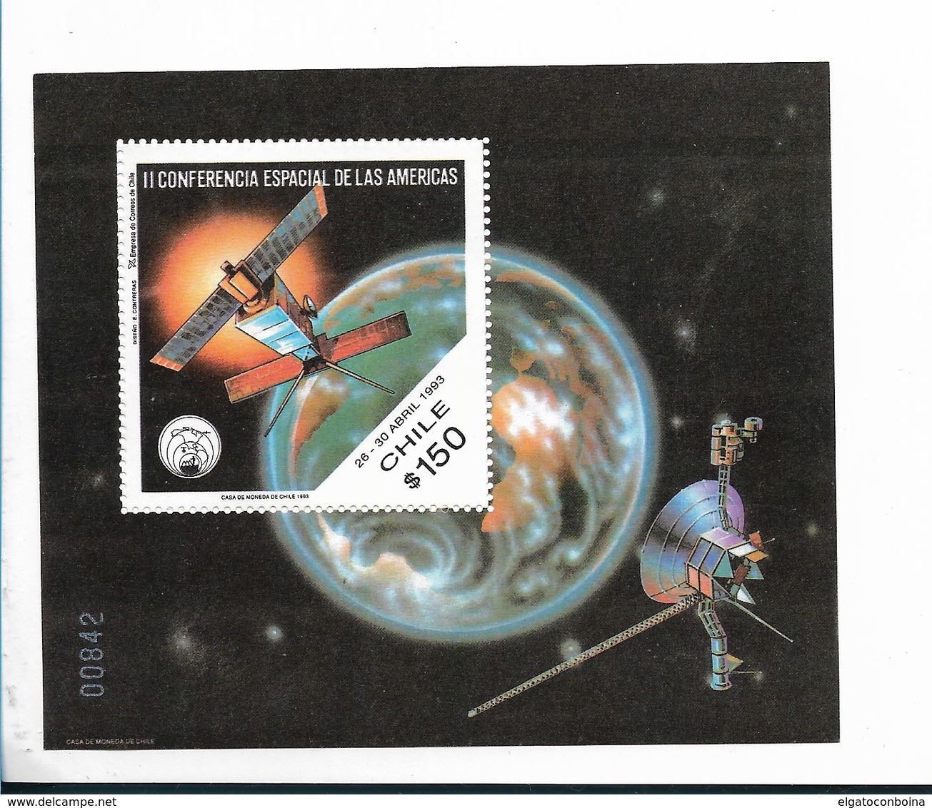 CHILE YEAR 1993,  SPACE CONFERENCE OF AMERICA, SOUVENIR SHEET,  MICHEL BL28 SCOTT 1043a - Chili