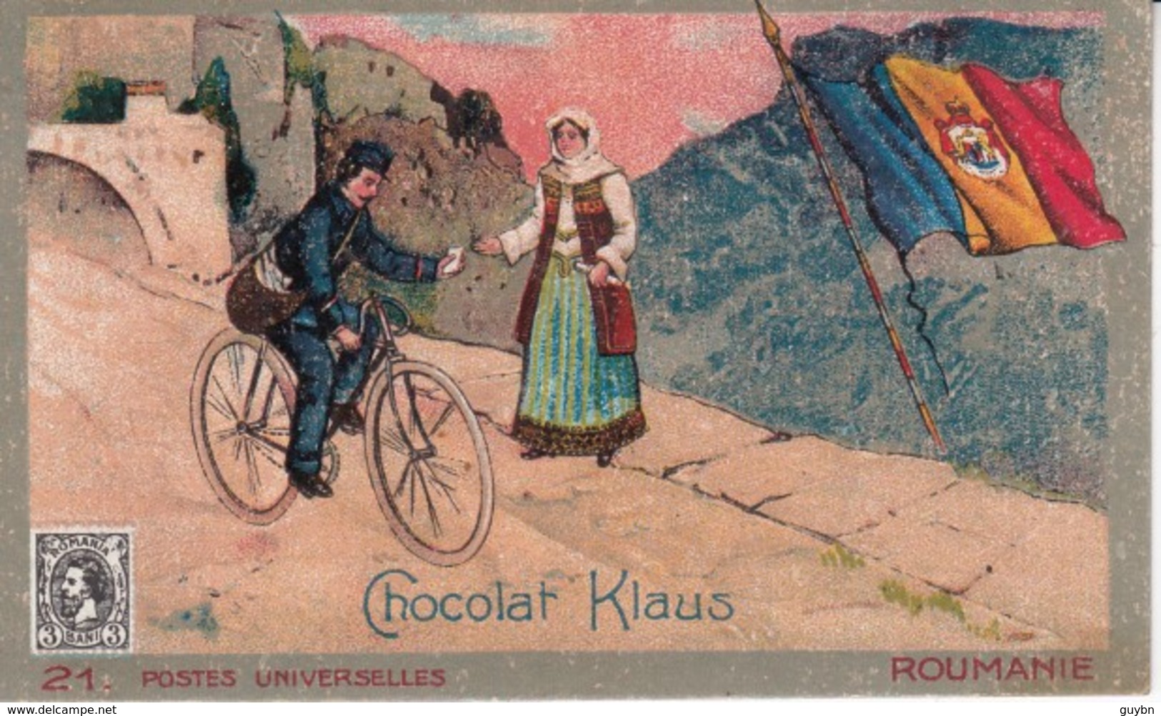 Chromo Chocolat Klauss .. Roumanie .. Facteur Courrier Bicyclette - Autres & Non Classés