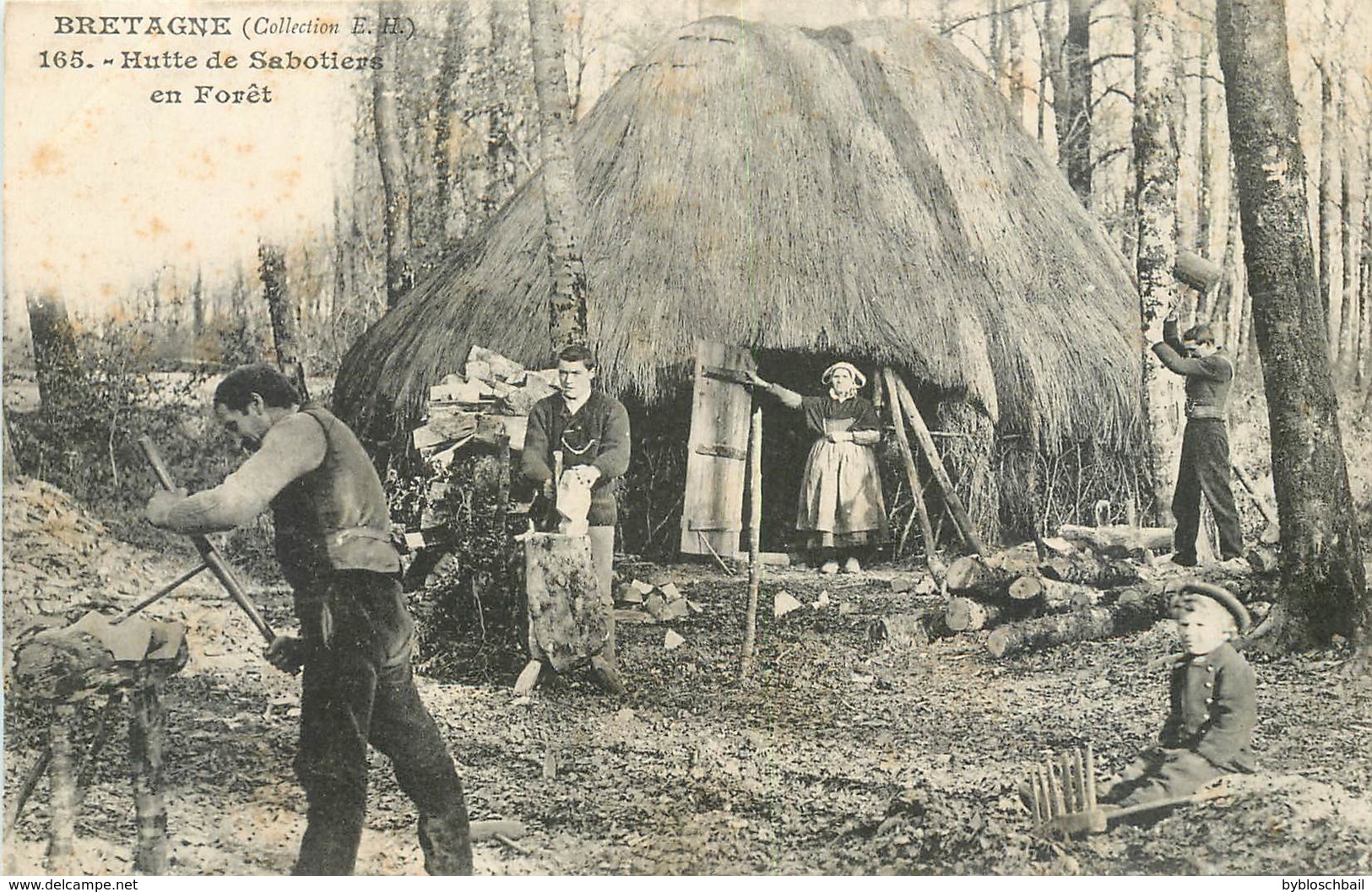 Bretagne Métiers 165 Collection E.H. Hutte De Sabotiers En Forêt Cabane Famille Enfant Tarière Non Circulée Précurseur - Bretagne