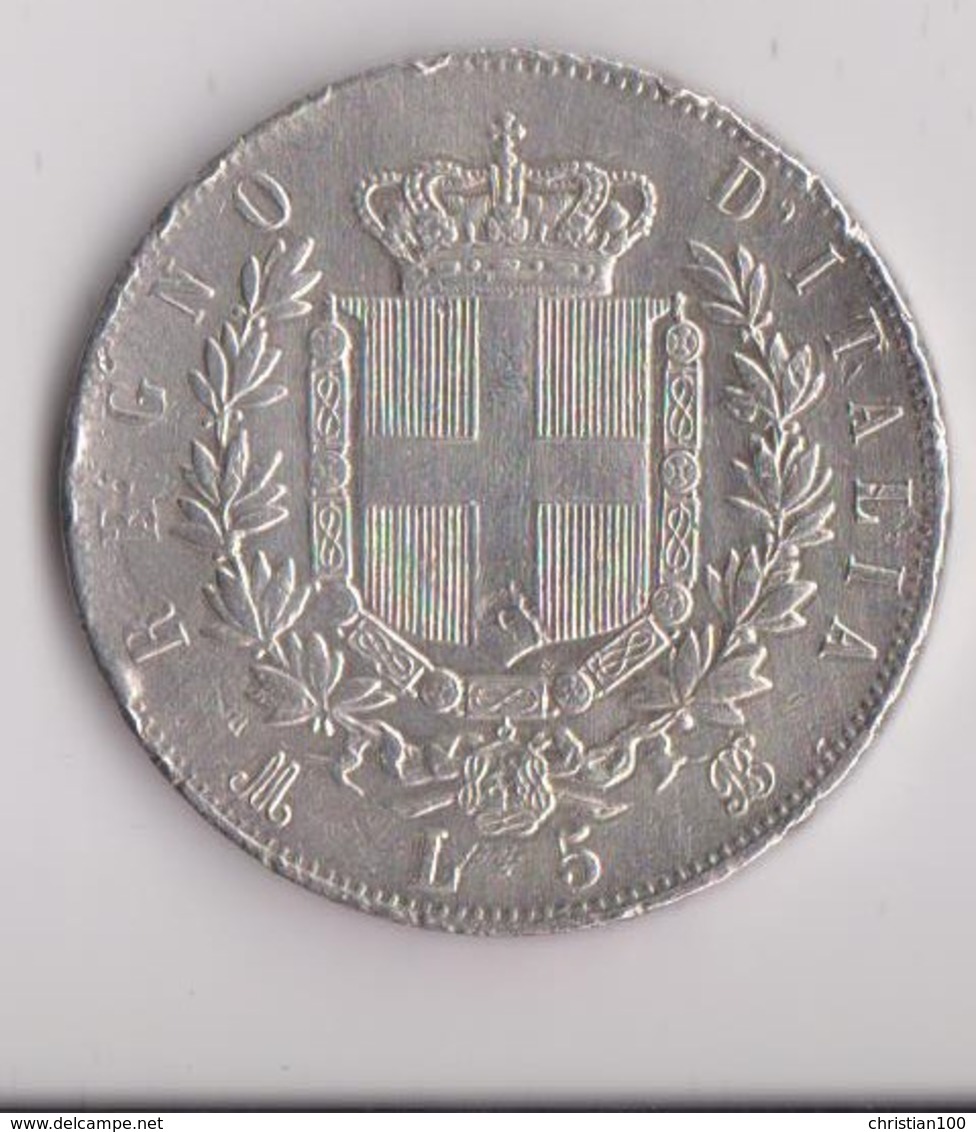 ITALIE : 5 LIRES VICTOR EMANUELLE II  - PIECE EN ARGENT FRAPPEE EN 1874 - 2 SCANS - - 1861-1878 : Victor Emmanuel II