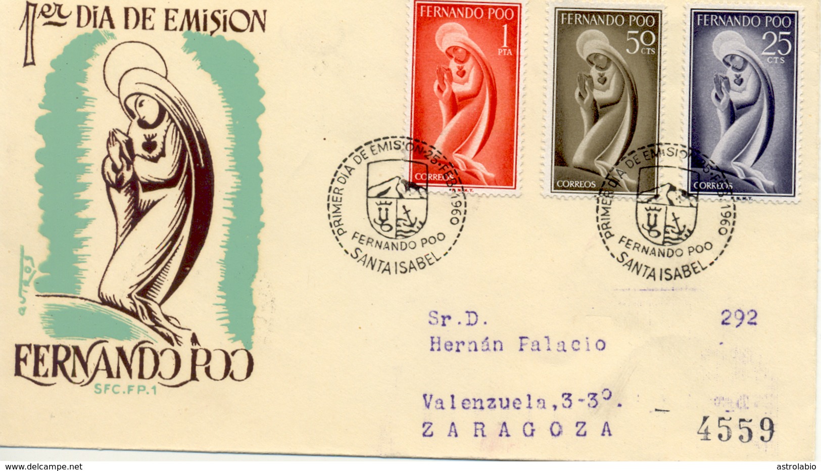 Fernando Poo FDC 1960 " Elisabeth De Thuringe "  Voyage Vers Zaragoza Yvert 171/2-4 - Fernando Poo