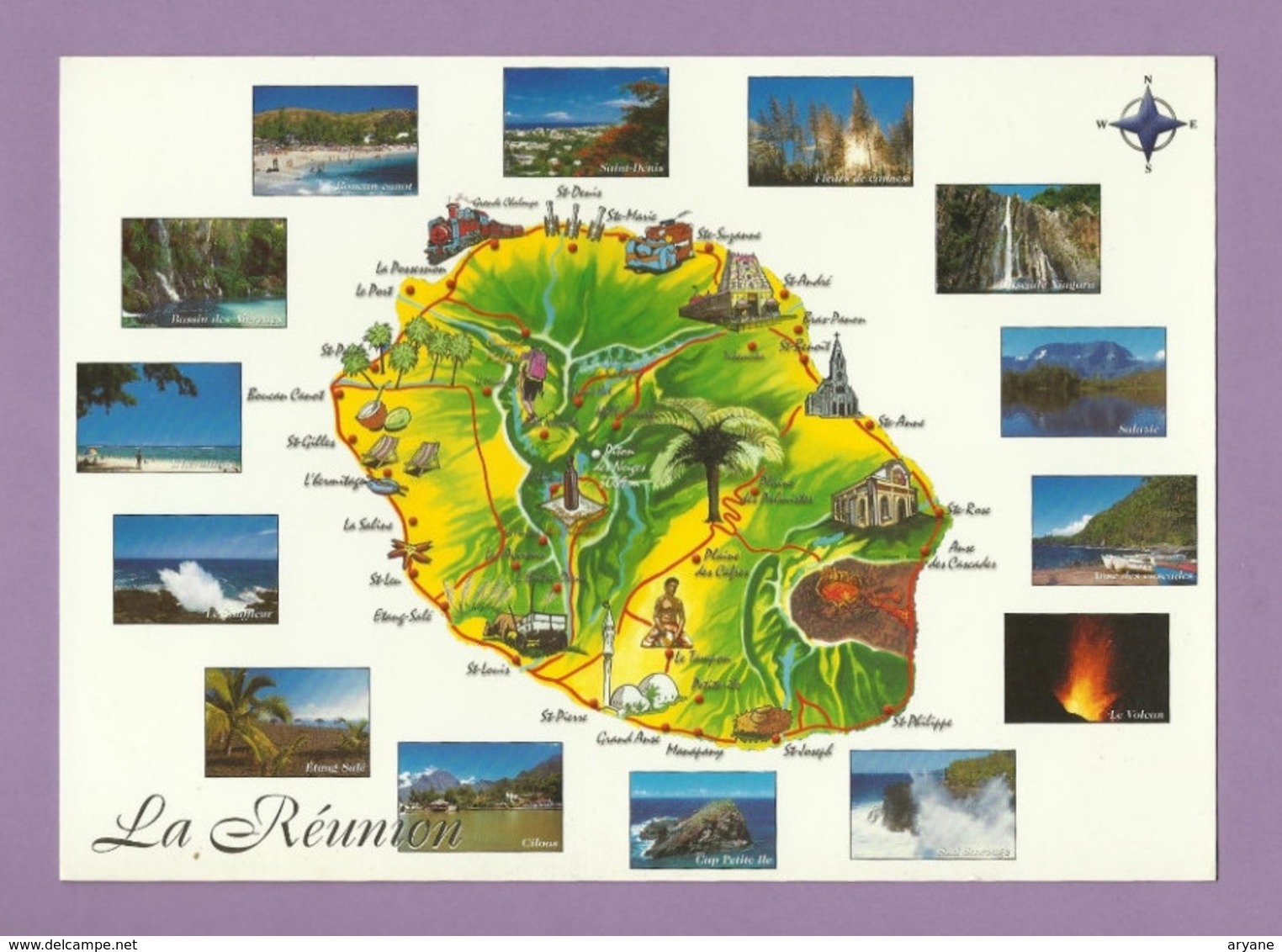0151- CPM - ILE DE LA REUNION - OCEAN INDIEN - Multivue - Carte Géographiques & 14 Vues De L'île -1 - Reunion