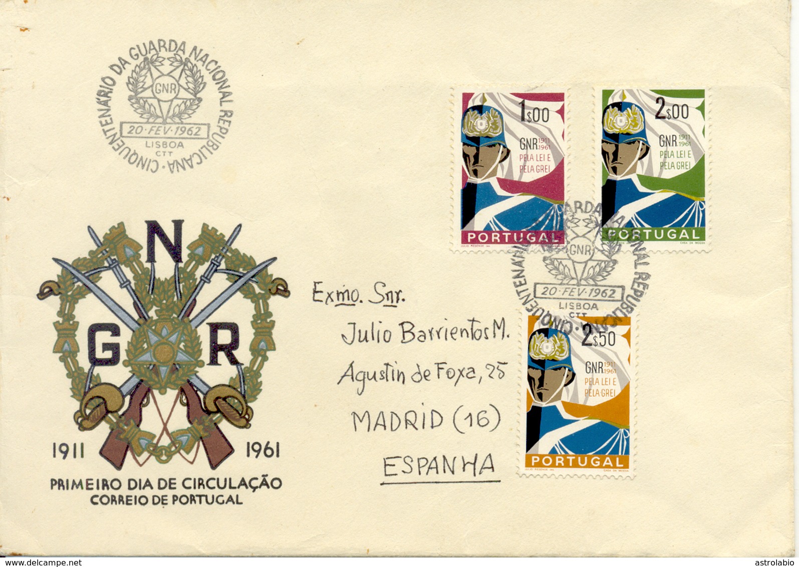 Portugal 1962 FDC " Garde Nationale Républicaine " Yvert 891/3 - Police - Gendarmerie