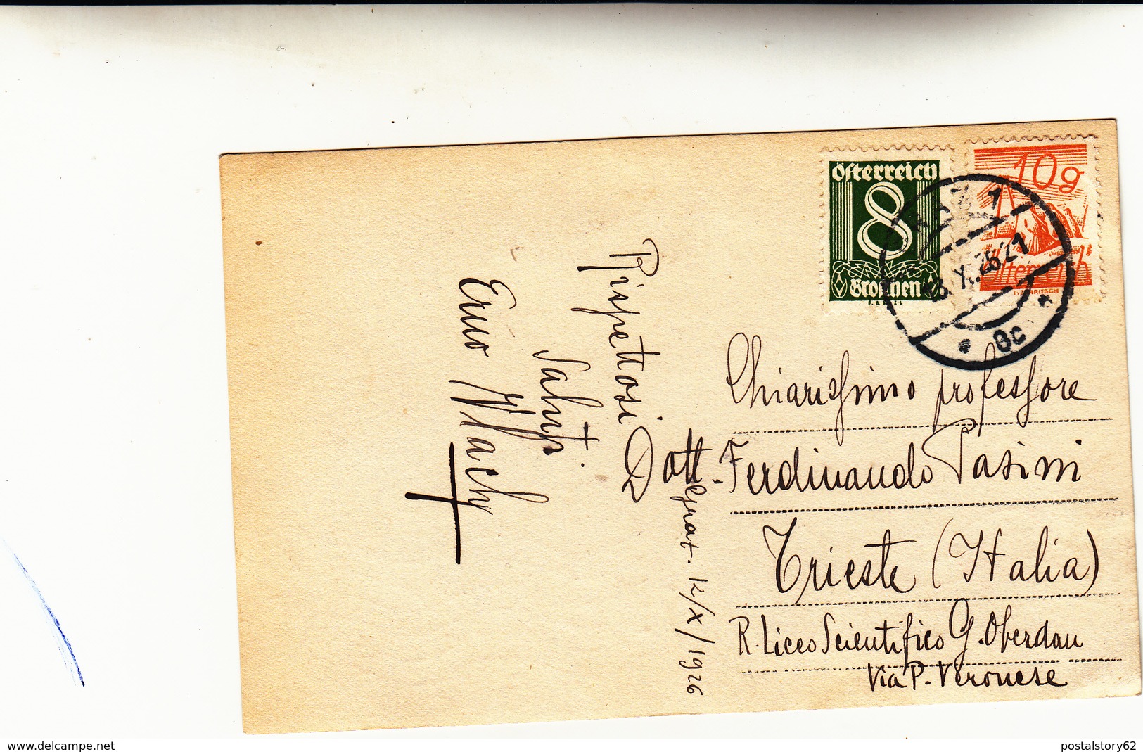 Graz To Trieste, Post Card 1926 - Storia Postale