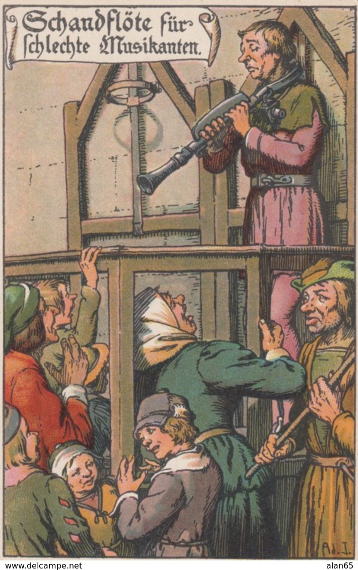 Lot of 8 Postcards, German Medieval Public Punishments 'Ad J' Artist Images, Cards Dice Demon etc.