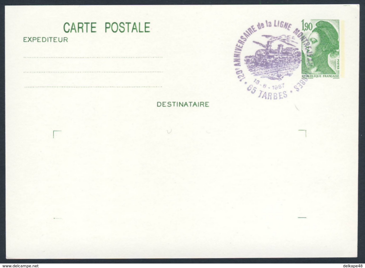 France Rep. Française 1987 Card / Karte / Carte - 120e Ann. Ligne Montrejeau - Tarbes / Railway / Eisenbahn - Treinen