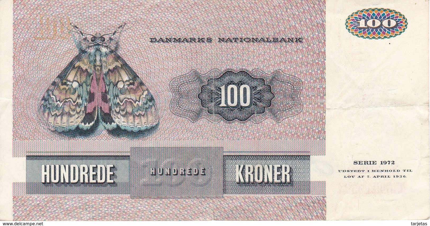 BILLETE DE DINAMARCA DE 100 KRONER DEL AÑO 1972  (BANKNOTE) - Dinamarca