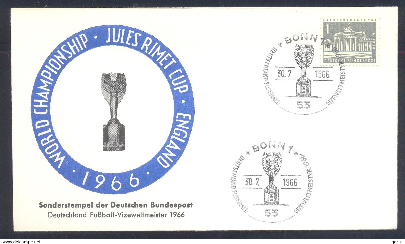 Germany 1966  Cover: Football Fussball Calcio Soccer: FIFA World Cup Jules Rimet; Germany Vice World Champion - 1966 – England