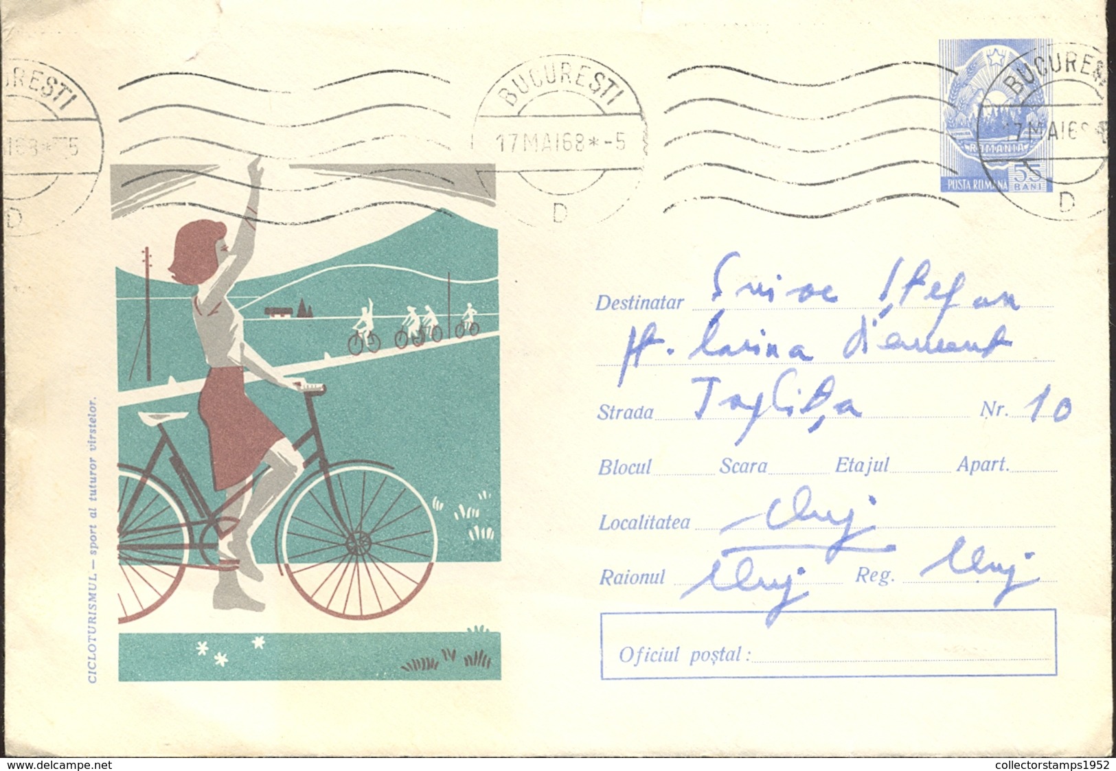 74416- CYCLO-TOURISM, CYCLING, SPORTS, COVER STATIONERY, 1967, ROMANIA - Cycling