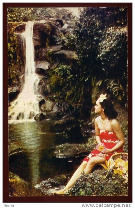 Cpsm  USA Hawaii Native Island Girl Pauses By A Tumbling Waterfall In Hawaii    MART7 - Honolulu
