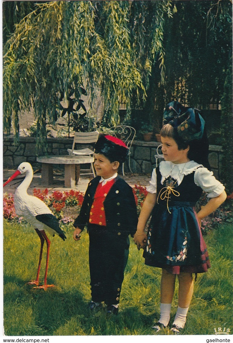 D540 ALSACE PITTORESQUE - 1 GARCON ET 1 FILLE EN TENUE TRADITIONNELLE, A COTE D'UNE CIGOGNE - Costumes