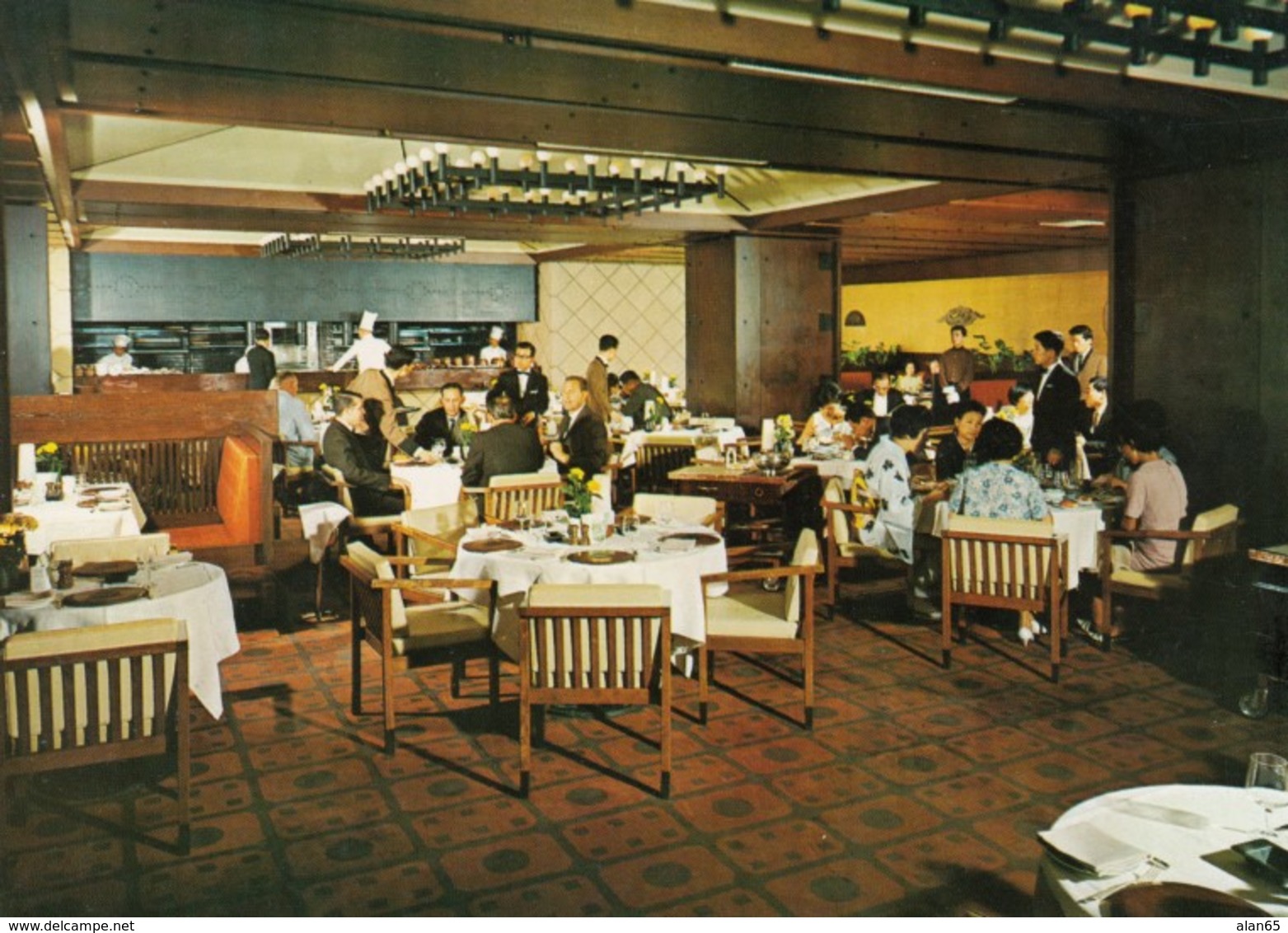 Tokyo Japan, Hilton Hote, Interior View Keyaki Grill Restaurant, C1960s/70s Vintage Postcard - Tokio