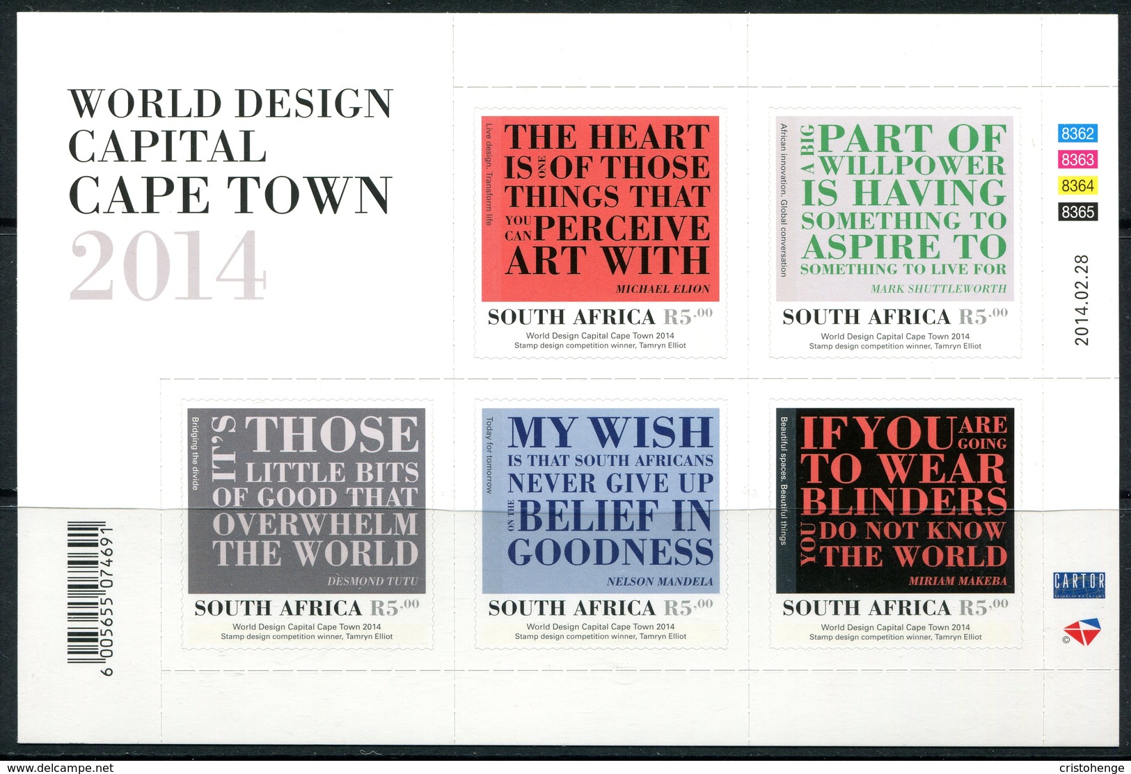 South Africa 2014 World Design Capital, Cape Town Sheetlet MNH (SG 20096-2100) - Unused Stamps